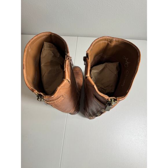Arturo Chiang women's boots AT-Falicity tan leather buckle riding zipper Sz 7.5 - Picture 5 of 9